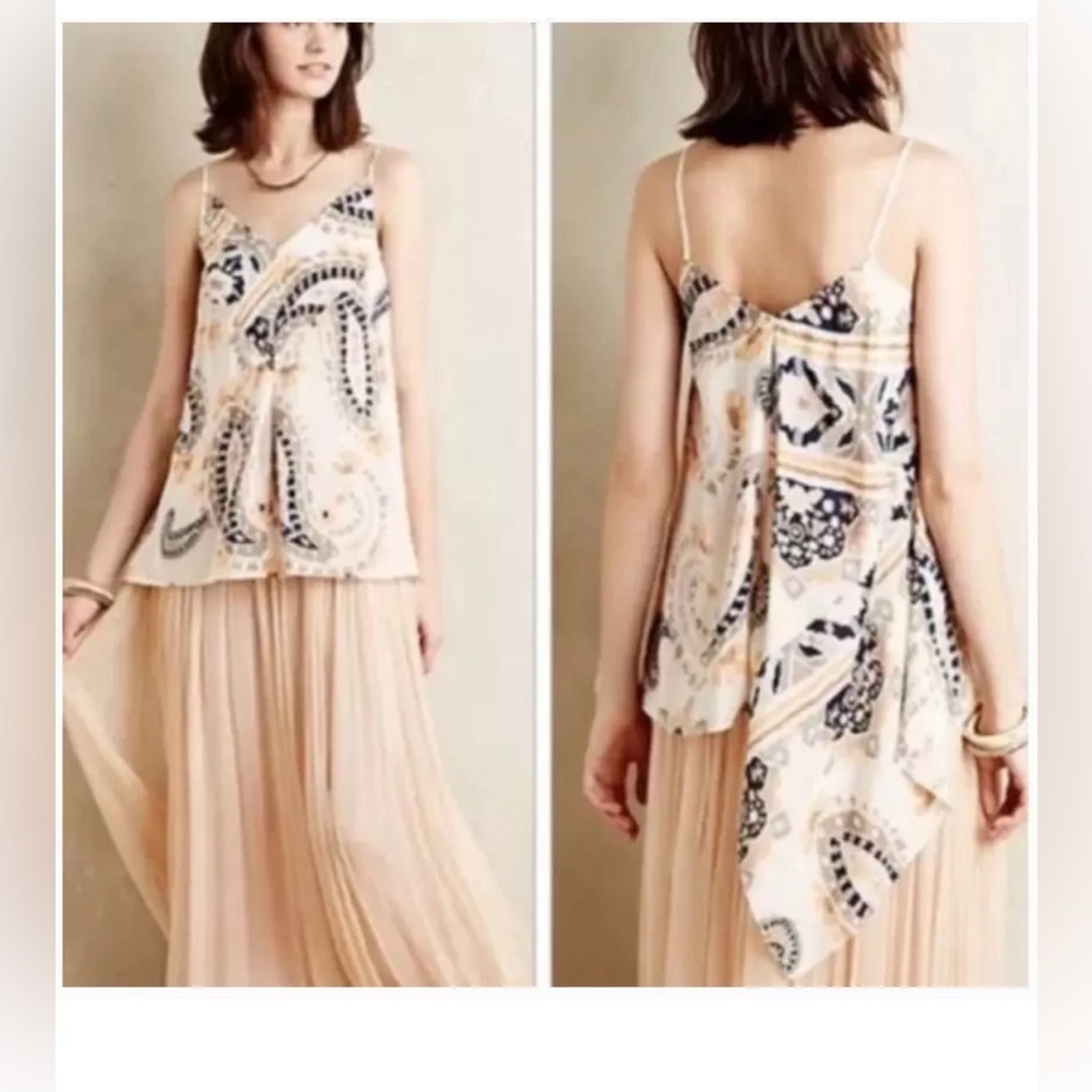 Anthropologie HD In Paris Paisley Moonset 100% Silk Asymmetrical Tank - Size 6